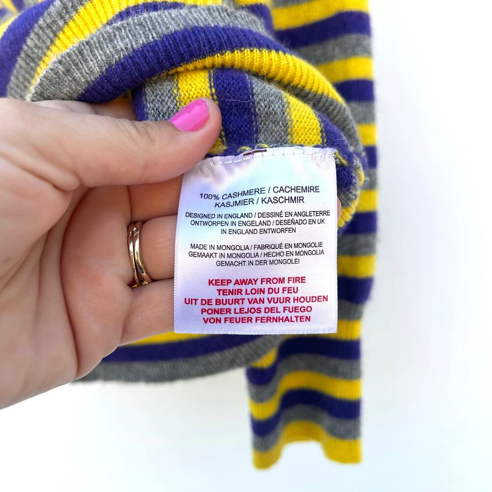 Jumper 1234 Cashmere Crewneck Striped Sweater Jumper Yellow Blue Large XL 4 - Picture 7 of 7